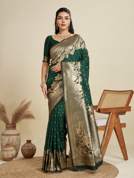 BT GREEN BANARASI KATAN SILK SAREE