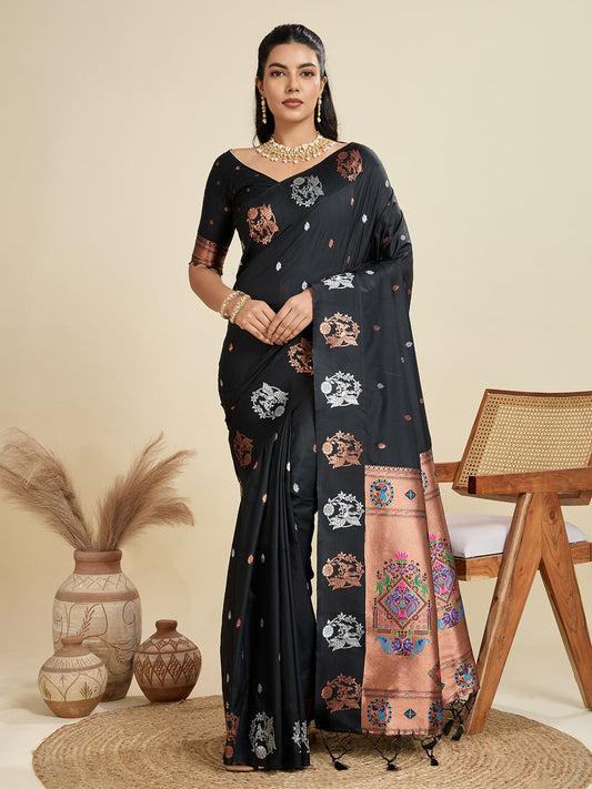 BANARASI PAITHANI SILK SAREE - BLACK
