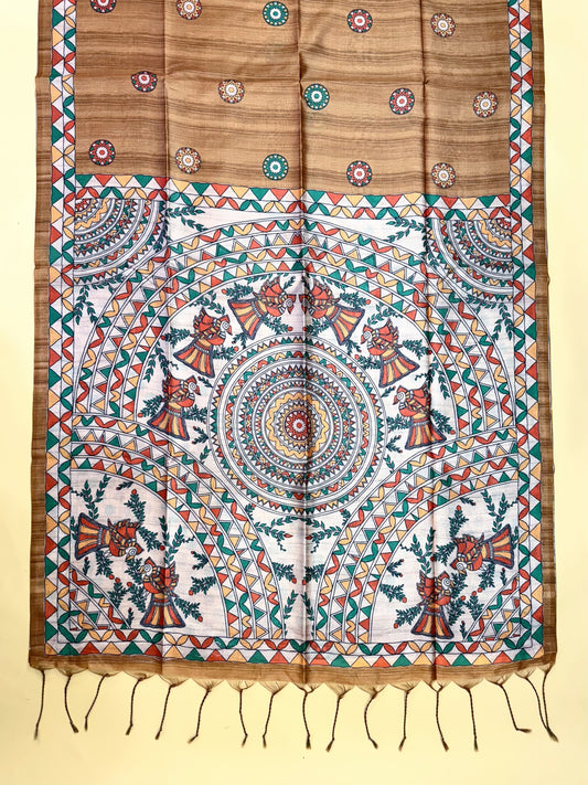 Tussar Silk Madhubani - MUSTARD