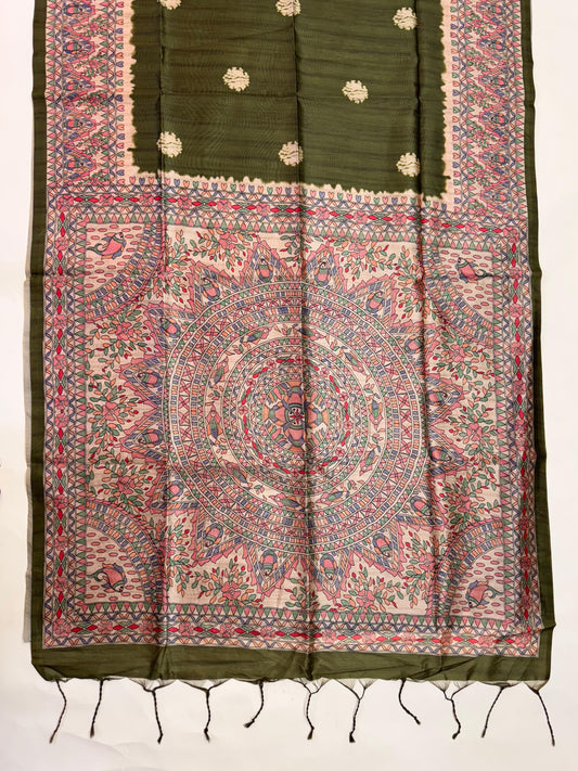 Tussar Silk Madhubani 101 - GREEN