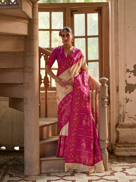 WHITE BANARASI SILK WOVEN SAREE