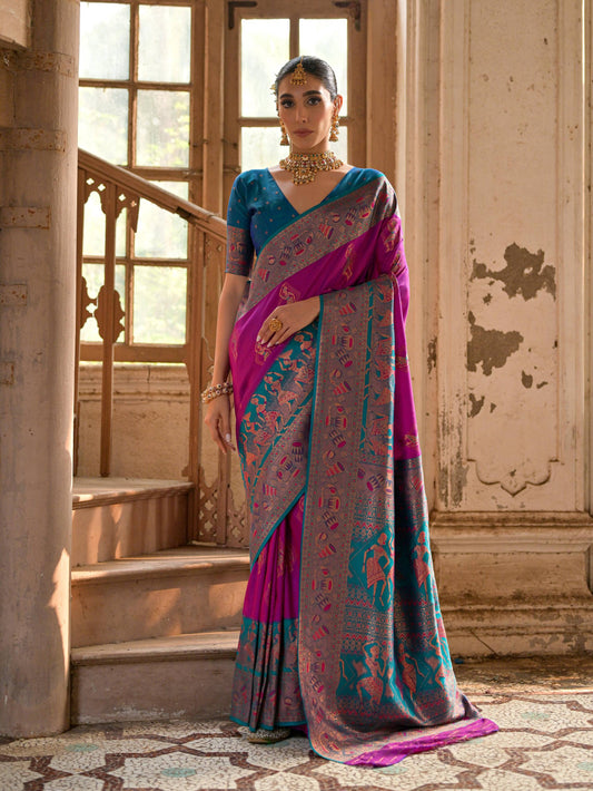 WINE BANARASI SILK WOVEN SAREE