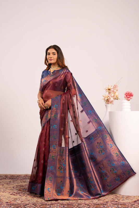 Classic Banarasi Paithani with Traditional Zari - COFFEE