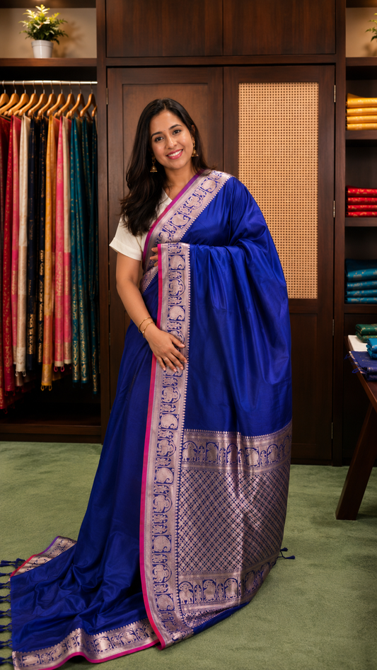 Banarasi Silk Saree with Designer Zari Border & Blouse Piece