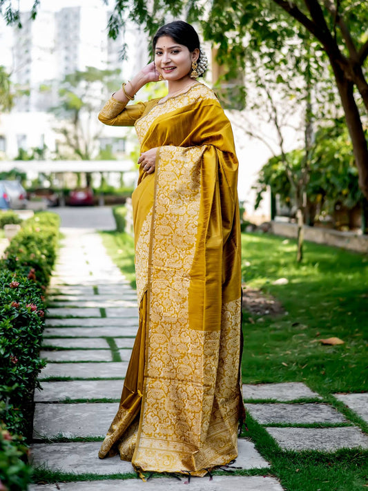 Handloom raw silk saree - YELLOW