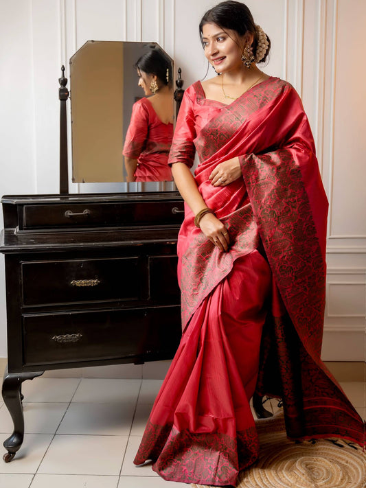 Handloom raw silk saree - RED