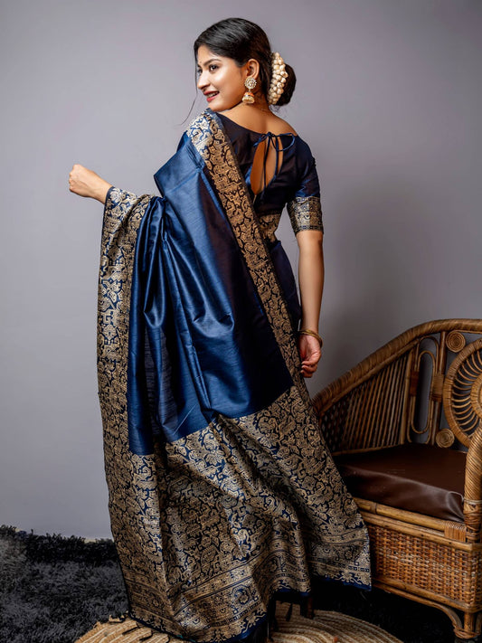 Handloom raw silk saree - BLUE