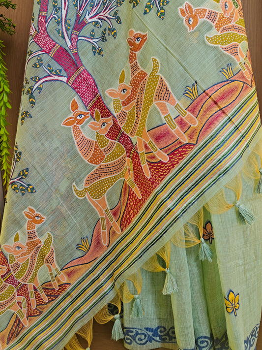 Classic Muga Cotton Saree with Unstitched Blouse and Artistic Border-FIROZI