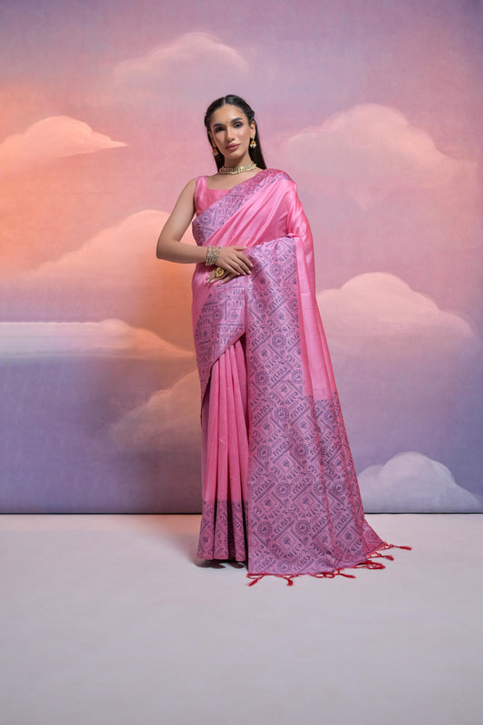 Banglori Handloom raw silk saree - BABY PINK