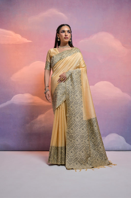 Banglori Handloom raw silk saree - CHIKU