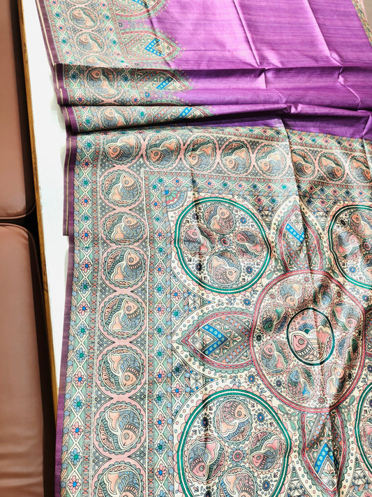 Tussar Silk Madhubani - PURPLE