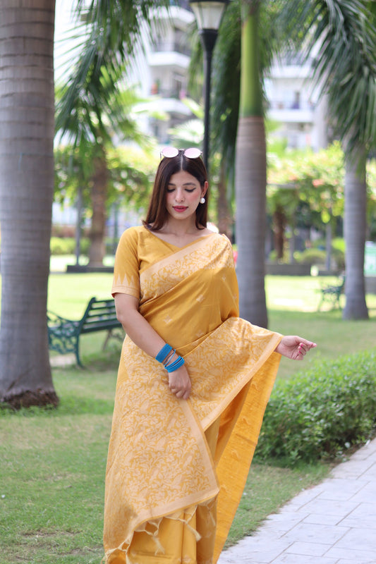 Handloom raw silk saree - YELLOW