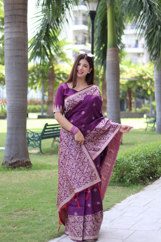 Handloom raw silk saree - WINE