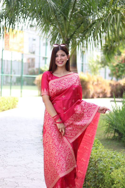 Handloom raw silk saree - PINK