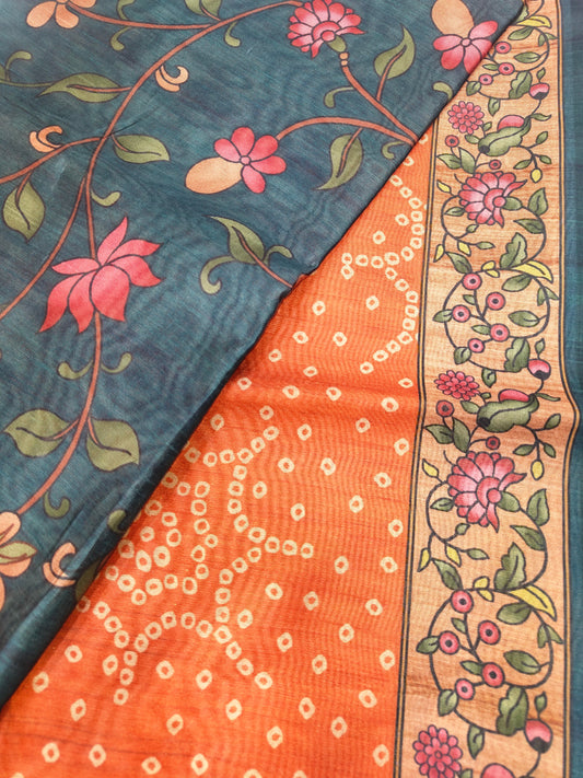ORANGE - Tussar Silk Kalamkari Saree