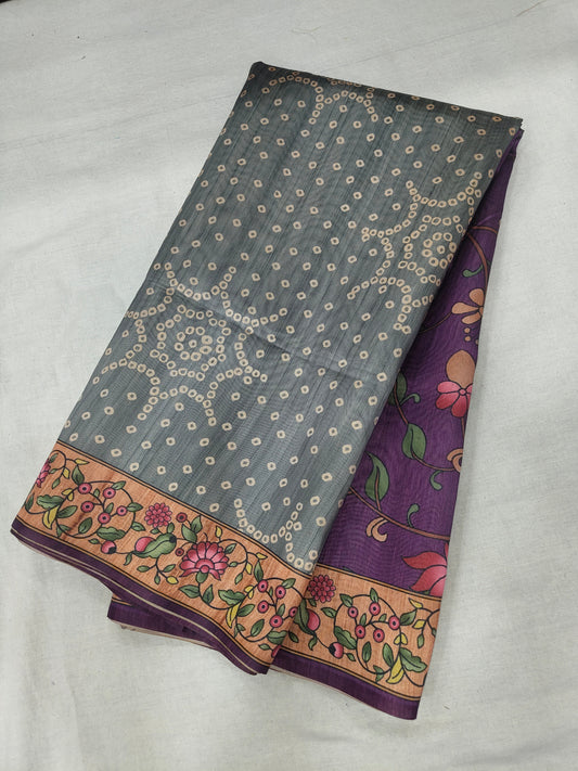 GREY - Tussar Silk Kalamkari Saree