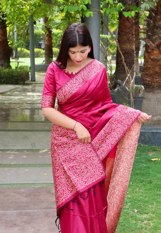 Handloom raw silk saree - PINK