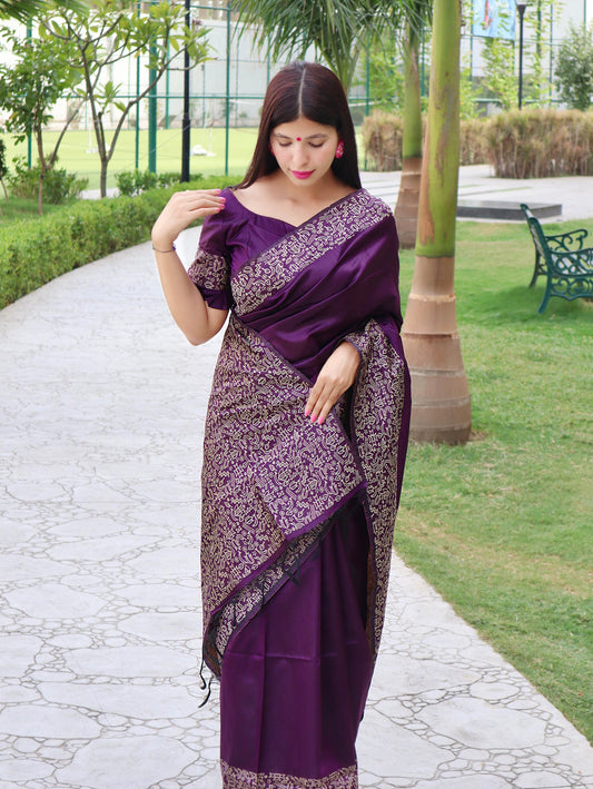 Handloom raw silk saree - WINE