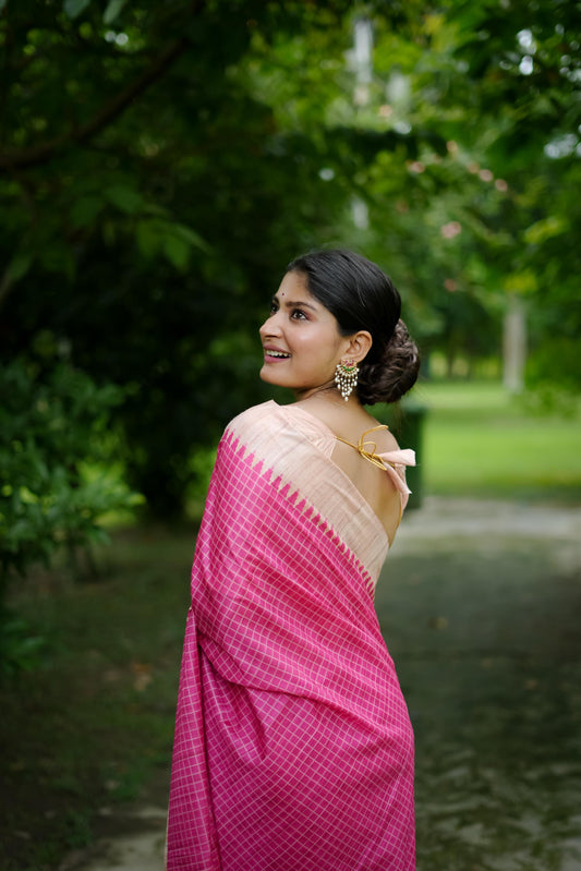 Aarita Authentic Ikkat Handloom Saree- PINK