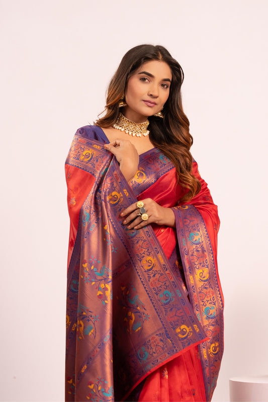 Classic Banarasi Paithani with Traditional Zari - RED