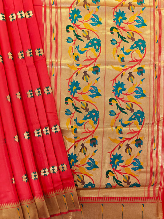 Banarasi Paithani With Bird & Floral Pallu - RED