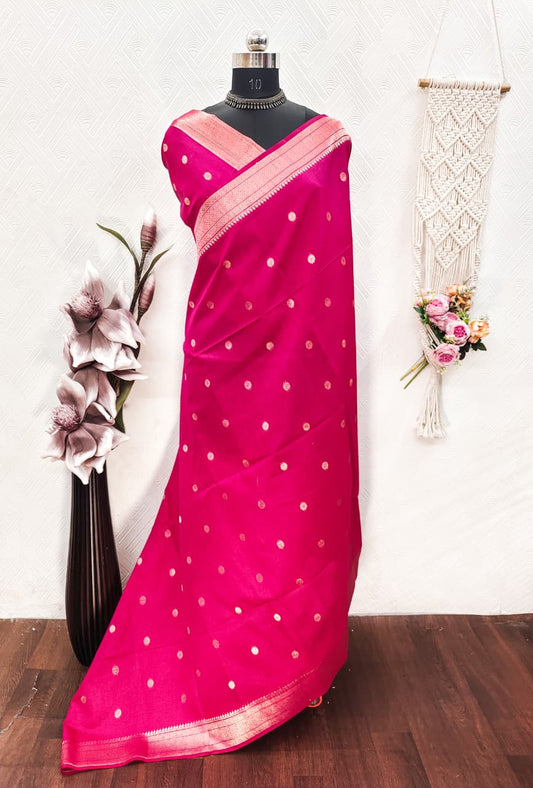 Khadi Raw Silk Saree with Traditional Woven Border & Multicolor Motifs -RED