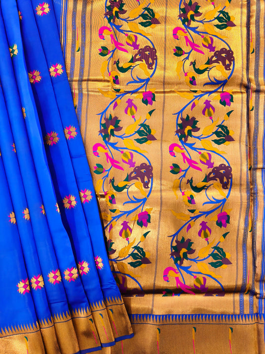 Banarasi Paithani With Bird & Floral Pallu - ROYAL BLUE