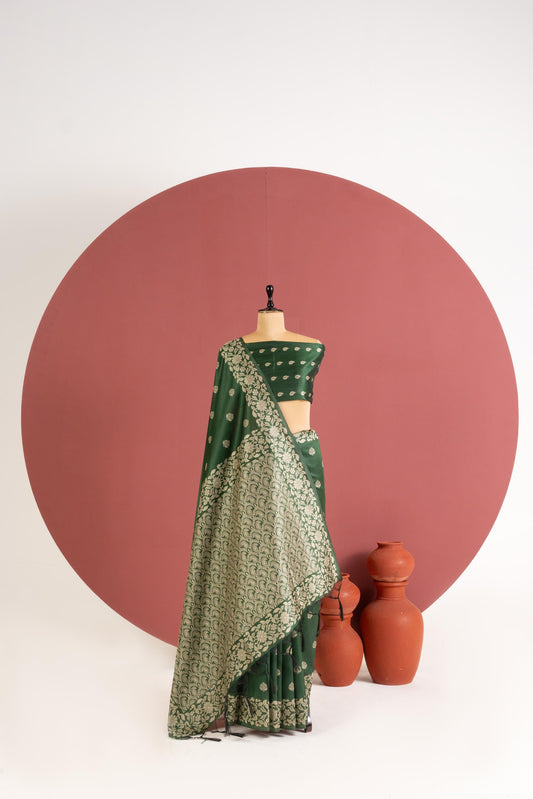Handloom raw silk saree 101 - BT GREEN