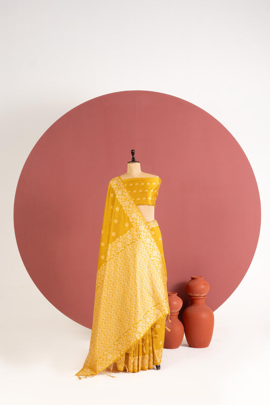 Handloom raw silk saree 101 - YELLOW