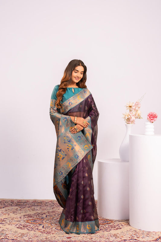 Classic Banarasi Paithani with Traditional Zari - WINE