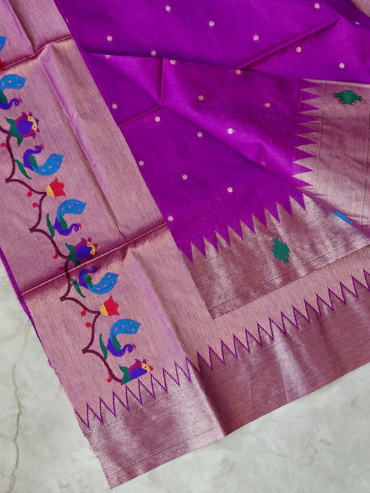 Raw Silk Woven Peacock Floral Heritage Saree- WINE