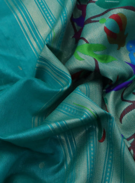 Raw Silk Saree with Intricate Woven Floral Design -SKY BLUE