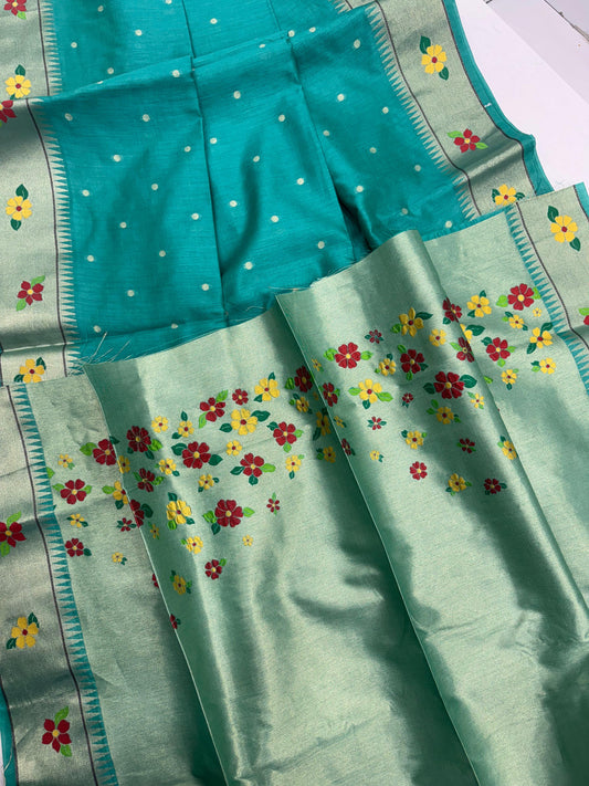 Khadi Raw Silk Saree | Traditional Floral & Parrot Design | Elegant Ethnic Saree - FIROZI
