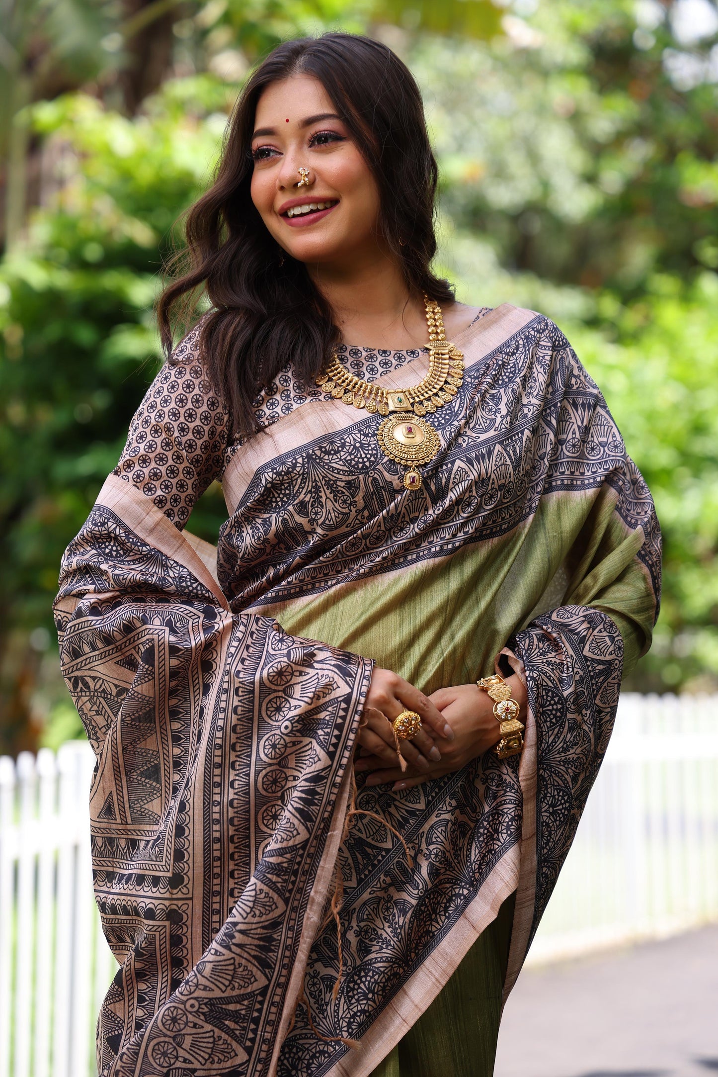 Tussar Silk Madhubani 109- GREEN