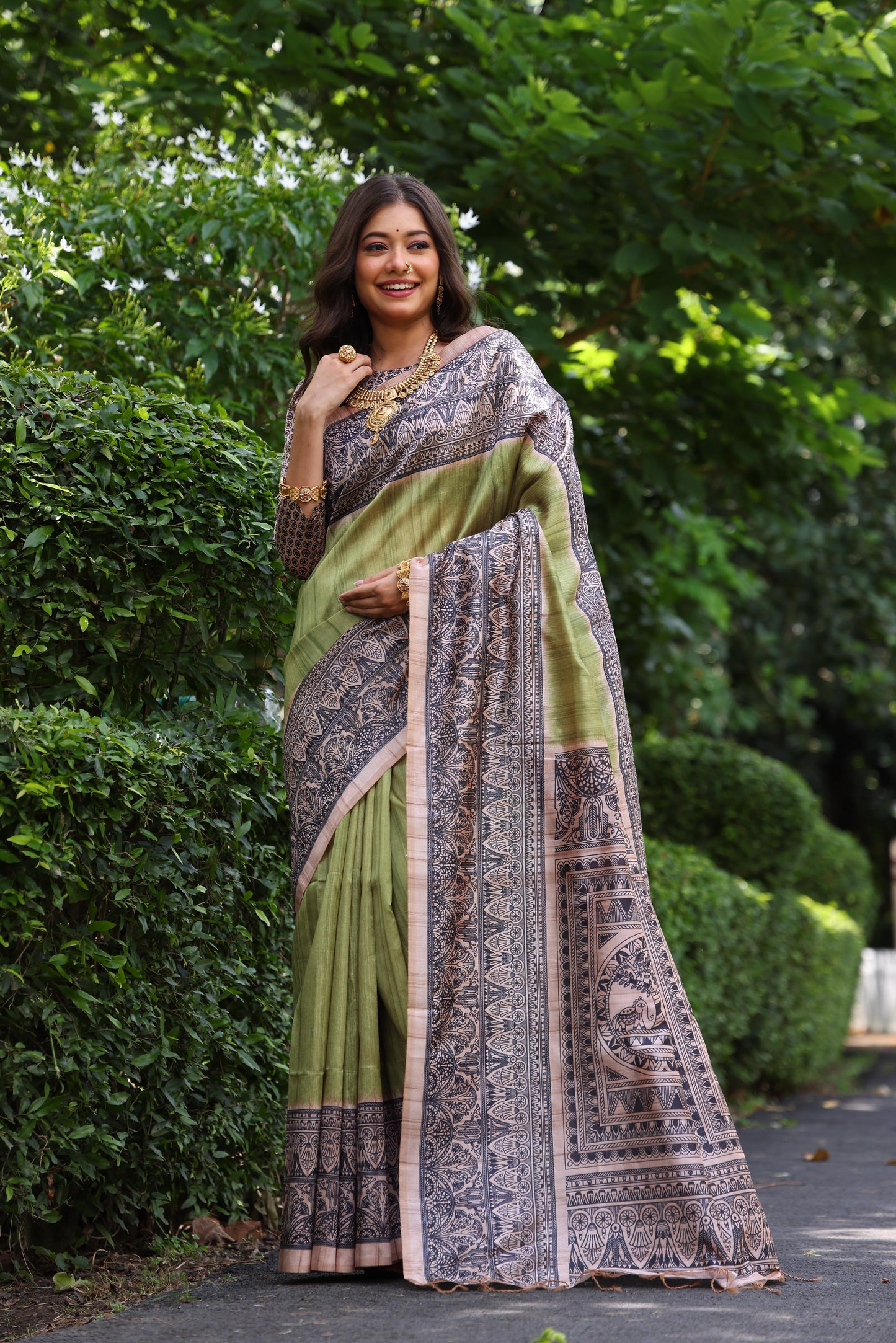 Tussar Silk Madhubani 109- GREEN