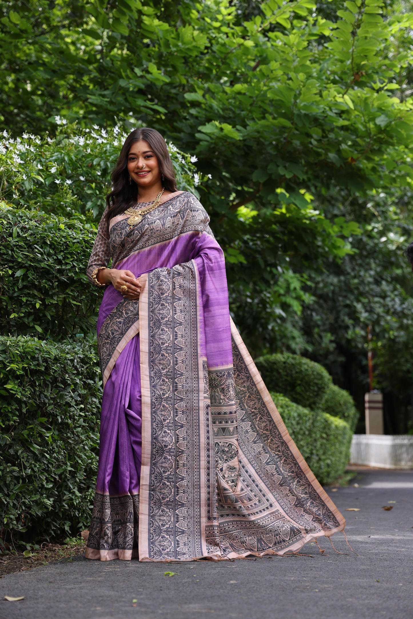 Tussar Silk Madhubani 109- PURPLE