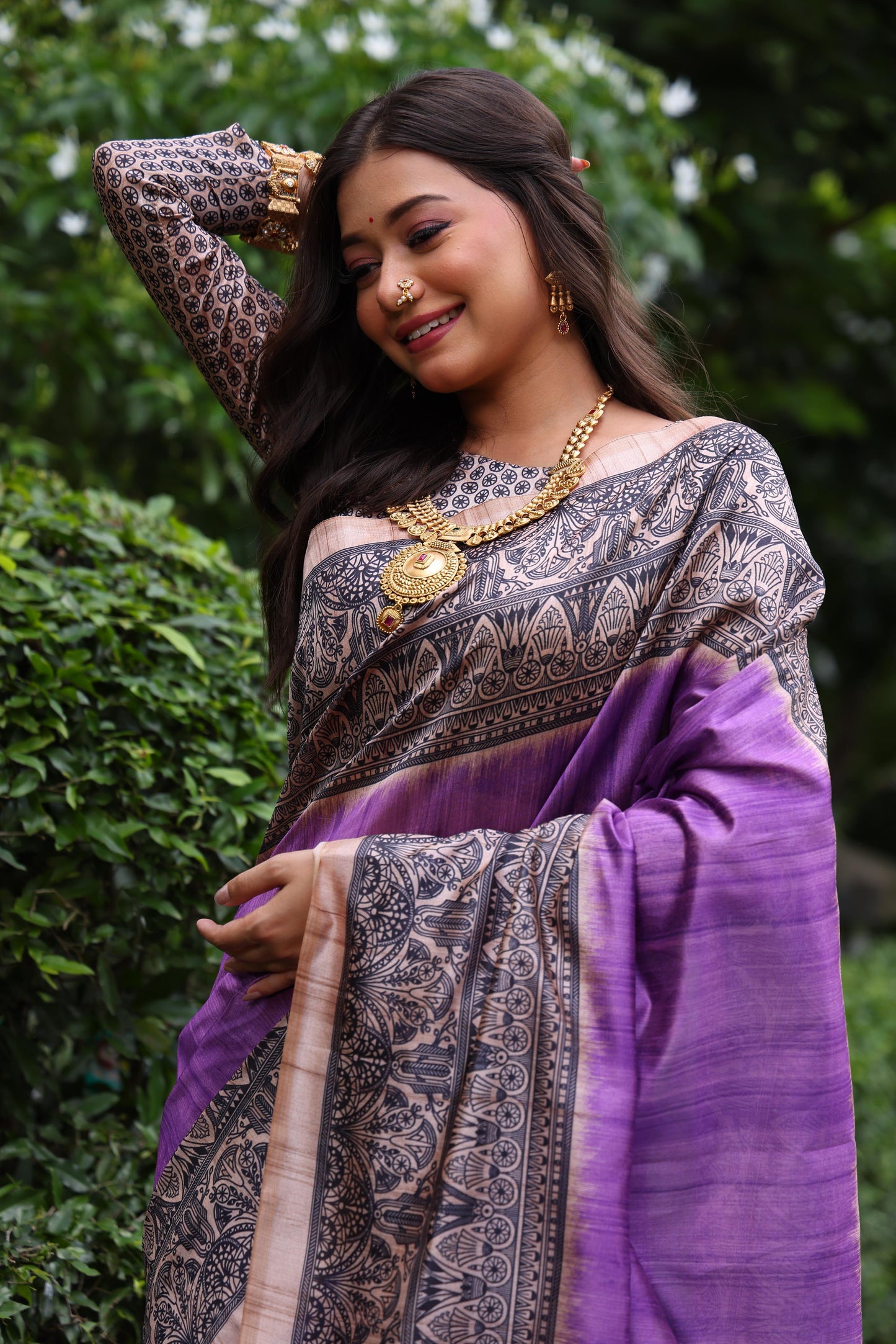 Tussar Silk Madhubani 109- PURPLE