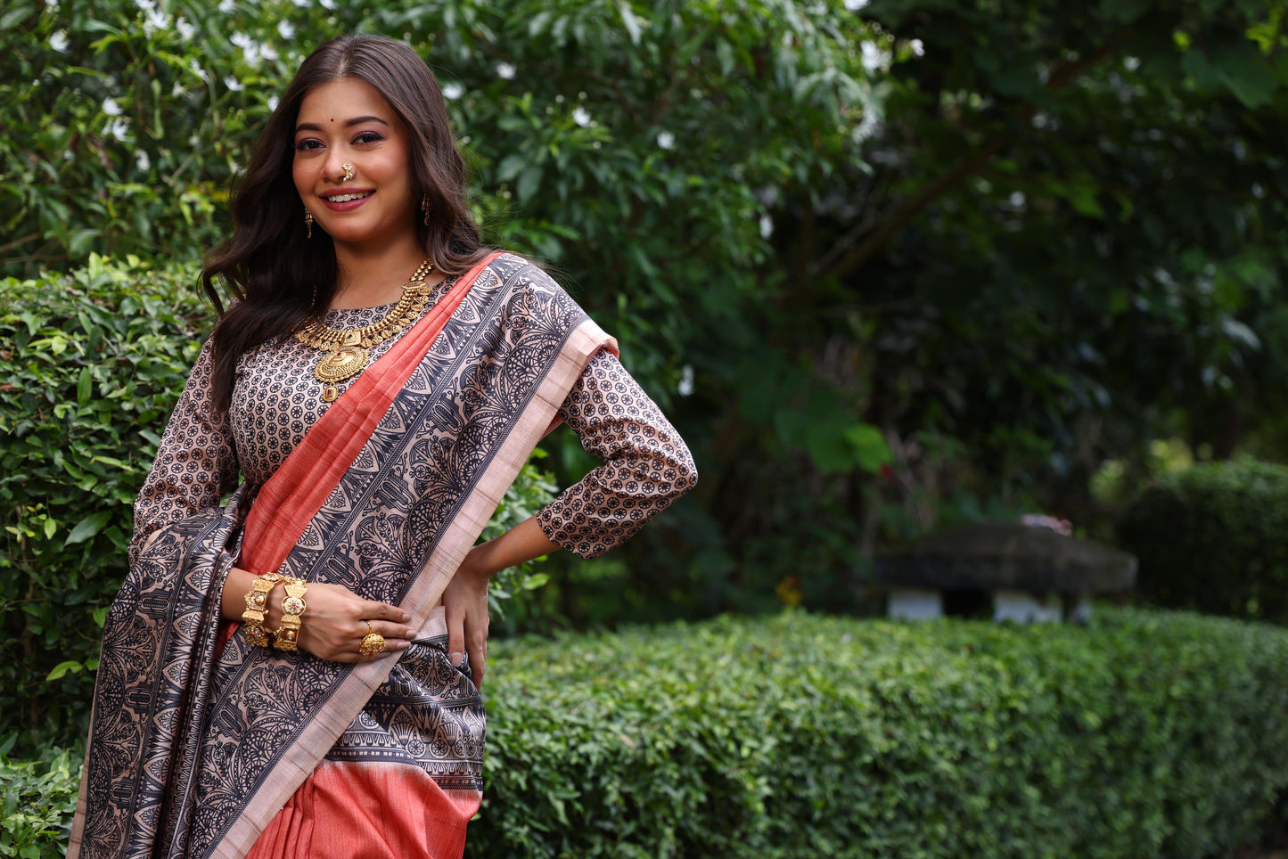 Tussar Silk Madhubani 109- ORANGE