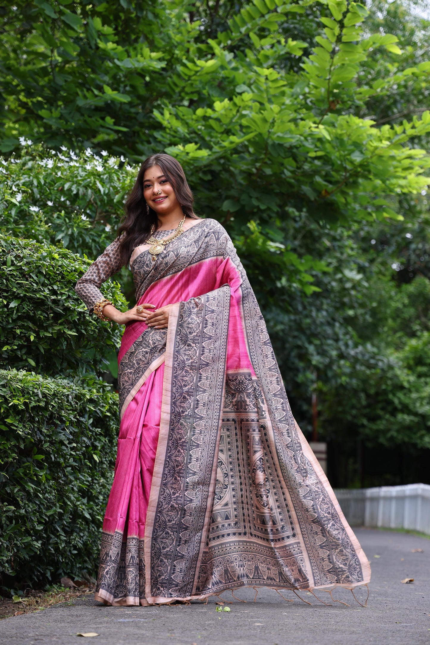 Tussar Silk Madhubani 109- PINK