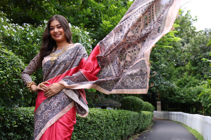 Tussar Silk Madhubani 109- RED