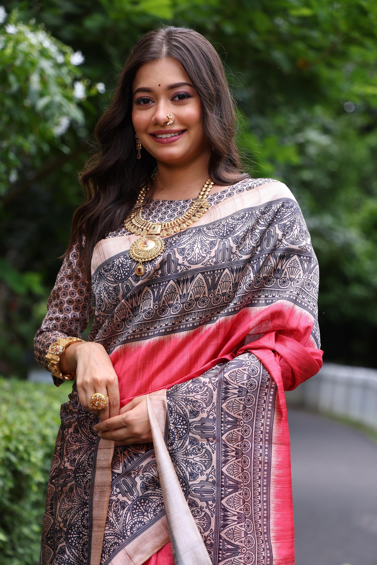 Tussar Silk Madhubani 109- RED