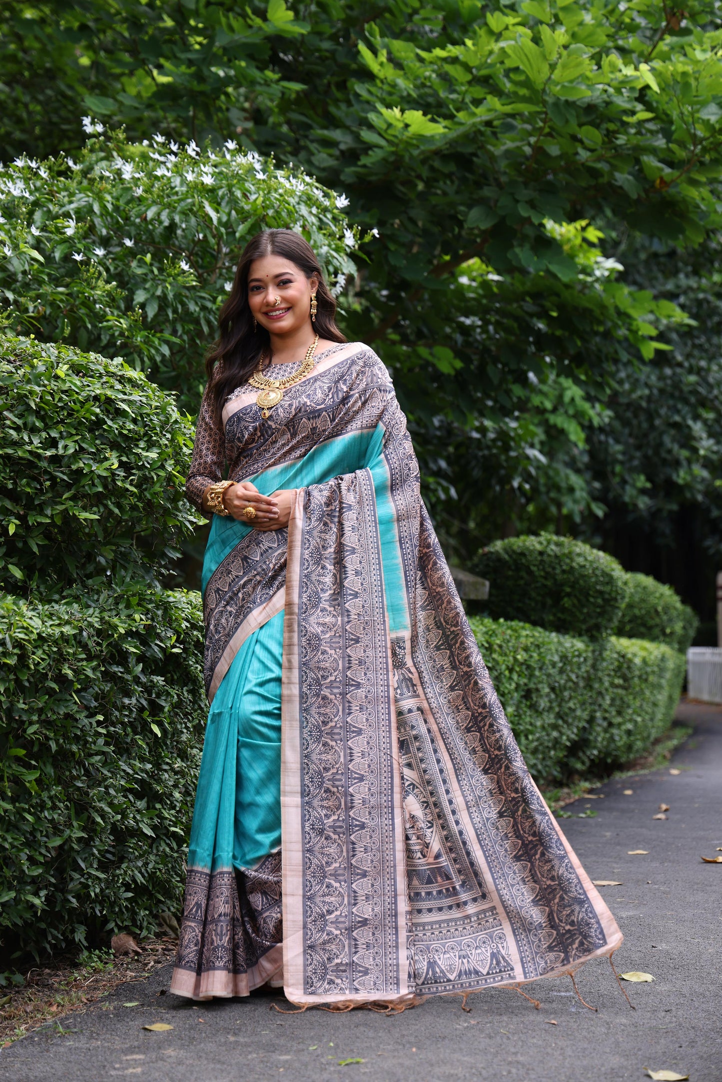 Tussar Silk Madhubani 109- SKY BLUE