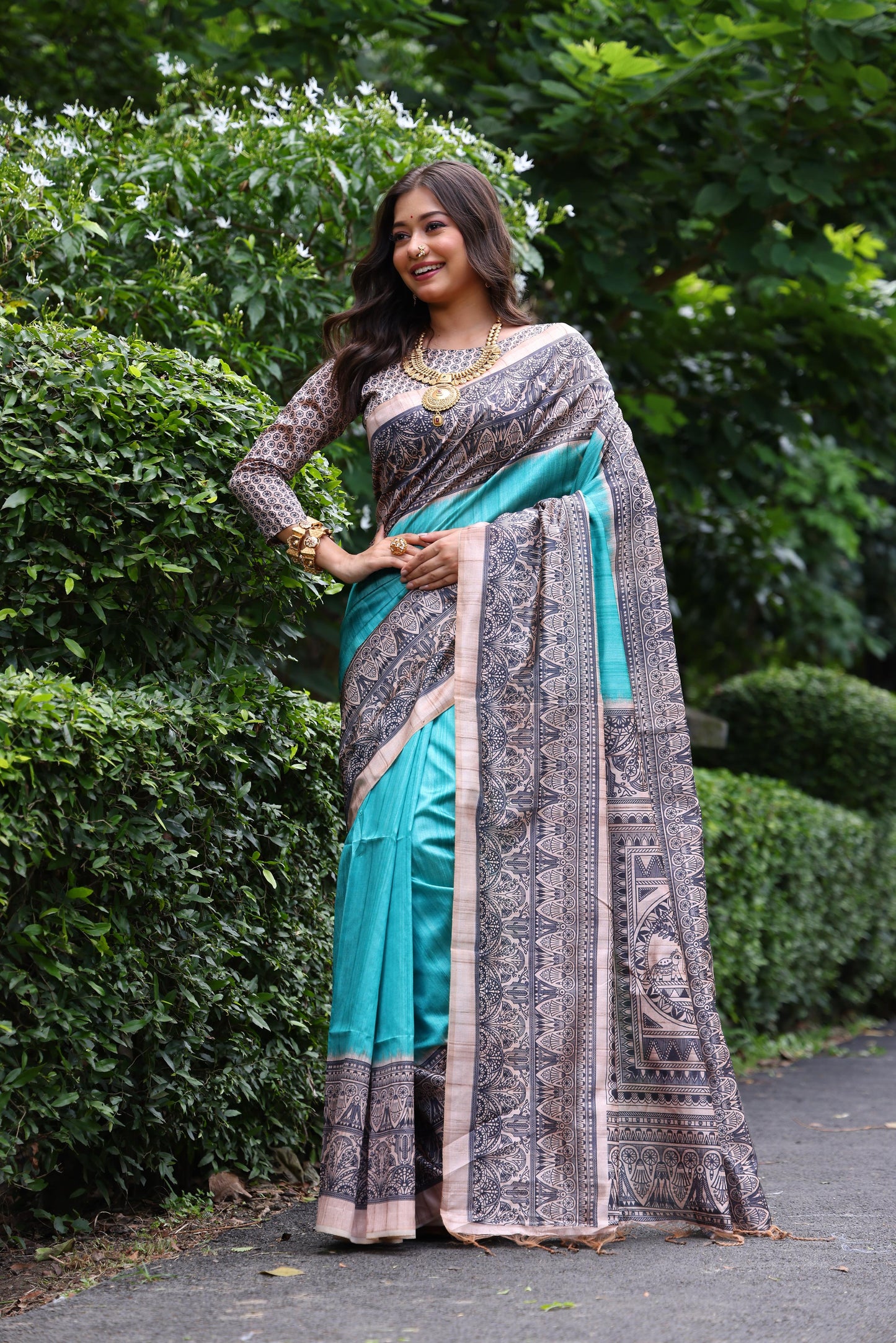 Tussar Silk Madhubani 109- SKY BLUE