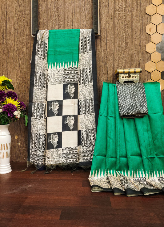 GREEN - Tussar Silk Kalamkari Saree