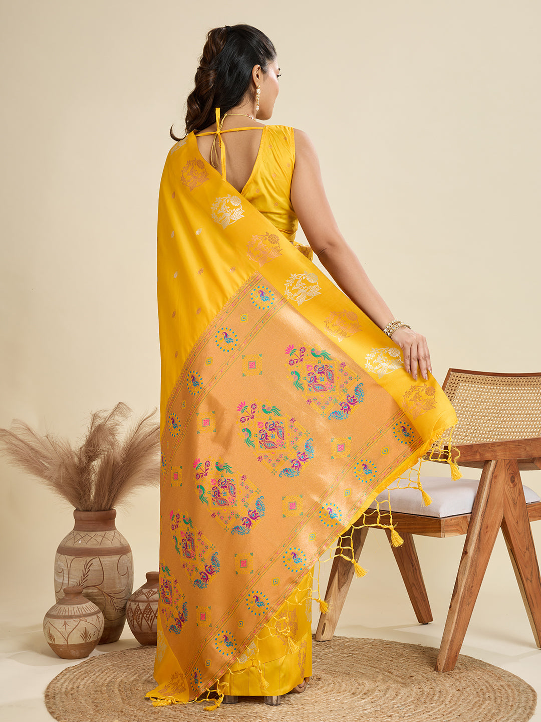 BANARASI PAITHANI SILK SAREE - YELLOW