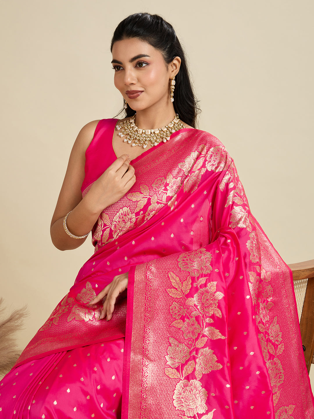 PINK BANARASI KATAN SILK SAREE