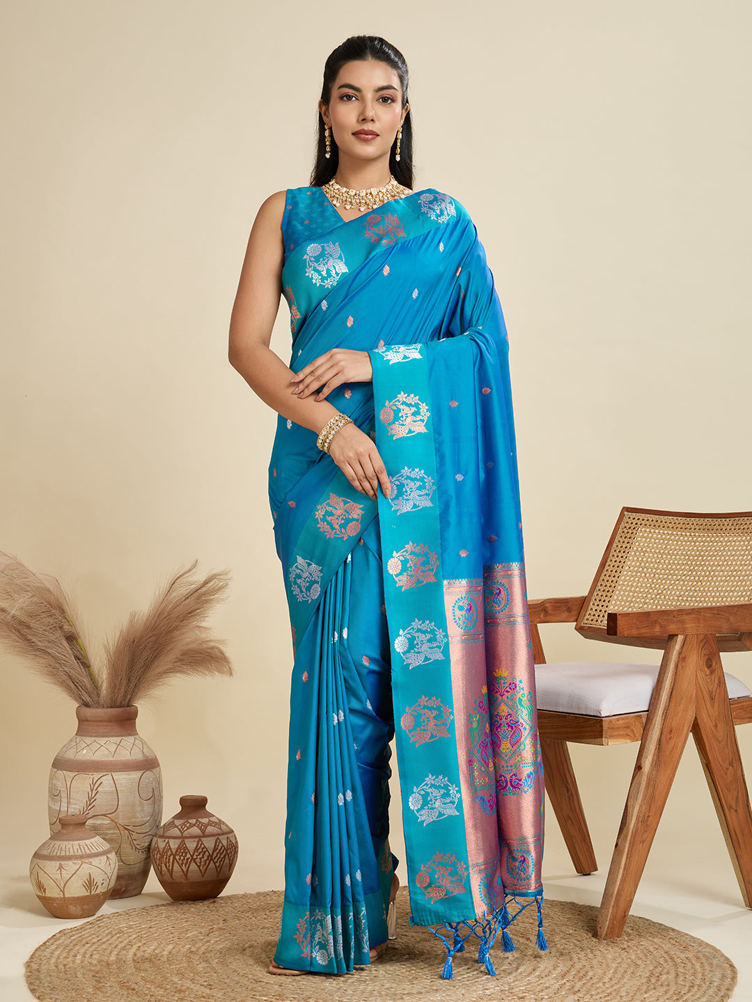 BANARASI PAITHANI SILK SAREE - FIROZI