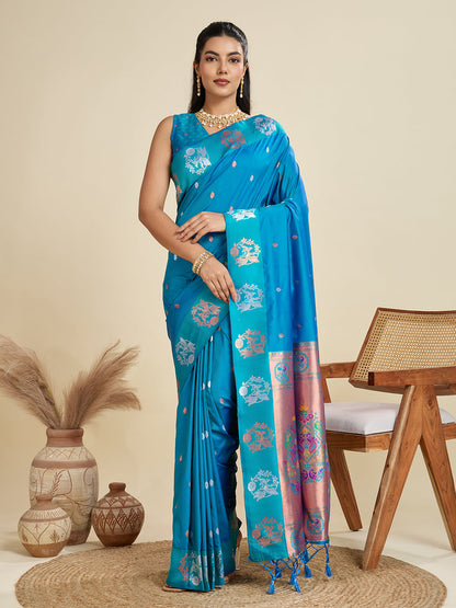 BANARASI PAITHANI SILK SAREE - FIROZI