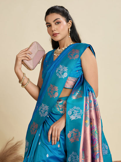 BANARASI PAITHANI SILK SAREE - FIROZI
