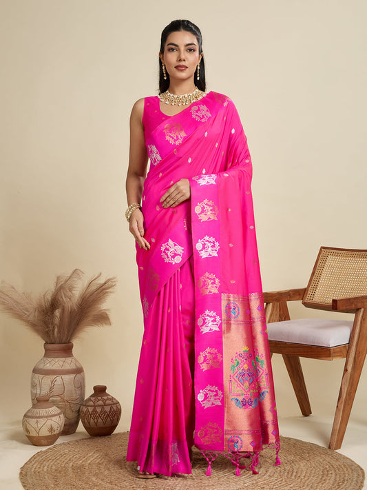BANARASI PAITHANI SILK SAREE - PINK
